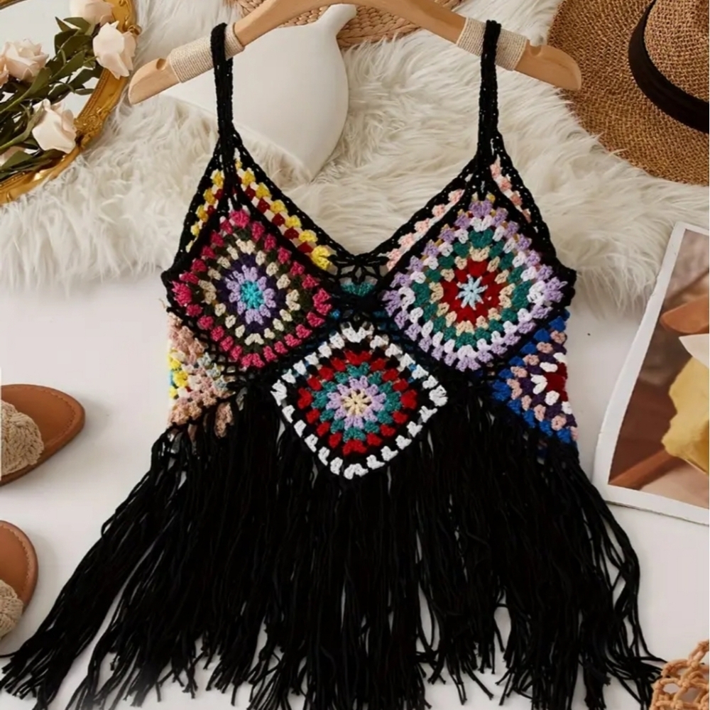 Crochet Colorblock Cami Tops - Picture 2 of 5